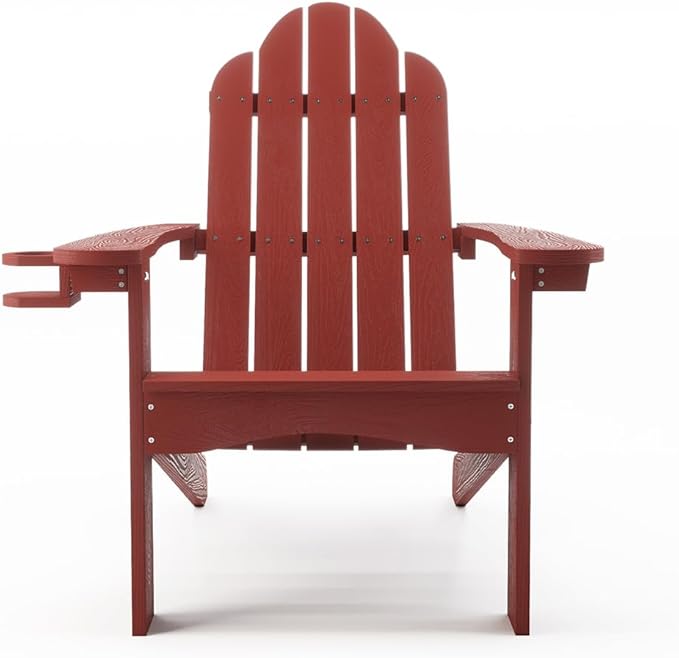 LUE BONA HDPS Adirondack Chairs Set of 8, Fire Pit Outdoor Chair Weather Resistant with Cup Holder, Modern Plastic Chair Plastic for Patio, Deck, Proch, 350LBS, Red