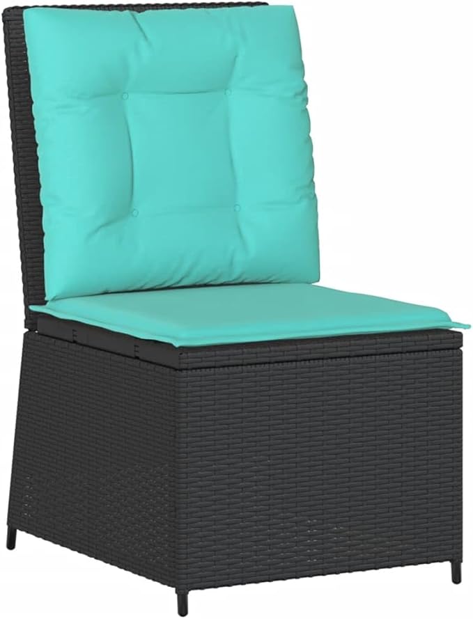 Outdoor Reclining Patio Chair, Single-Seater Garden Sofa with Adjustable Backrest, All-Weather PE Rattan Armchair with Turquoise Cushions for Backyard, Balcony, Deck