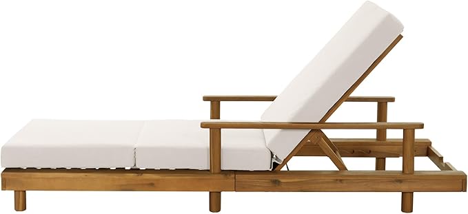 Merax Acacia Wood Outdoor Chaise Lounge Chair with 3-Position Adjustable Backrest & 4" Thick 3-Fold Removable Cushion - Photo 7