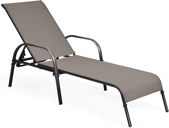 Tangkula Lounge Chair Outdoor, Patio Chaise Lounge with Adjustable Backrest, Reclining Pool Lounge Chair for Outside with Heavy Duty Steel Frame, Suitable for Beach, Yard, Balcony, Poolside