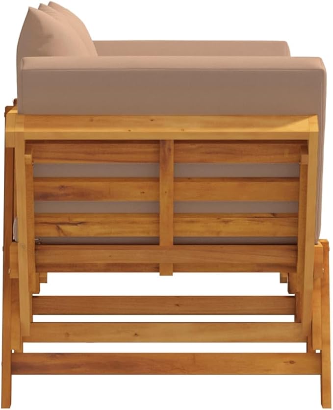Taupe Solid Acacia Wood Garden Bench with Convertible Daybed Function, Removable Zippered Cushions, Adjustable Armrests, Weather Resistant Outdoor Furniture for Patio