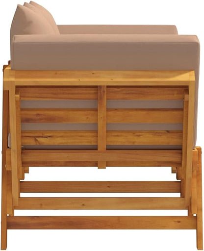 Taupe Solid Acacia Wood Garden Bench with Removable Cushions, Convertible Daybed and Adjustable Armrests, Weather-Resistant Outdoor Furniture for Patio