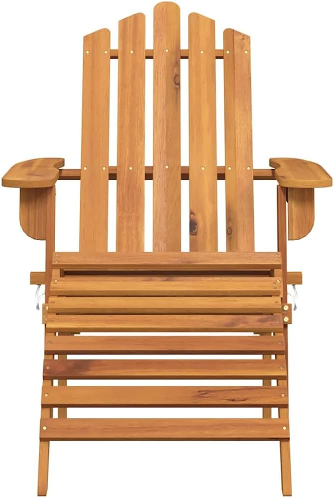 Solid Acacia Wood Foldable Adirondack Chair with Footrest, Natural Brown Finish for Outdoor Patio Garden Balcony - Photo 4