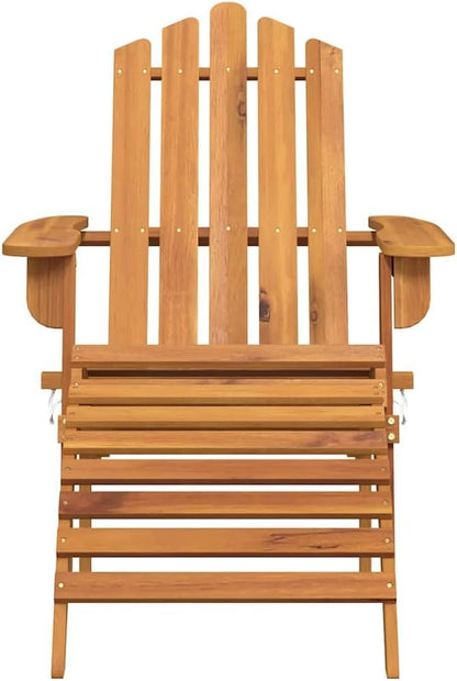 Solid Acacia Wood Foldable Adirondack Chair with Footrest for Outdoor Patio Garden Comfortable Seating Natural Brown Finish Standard Size