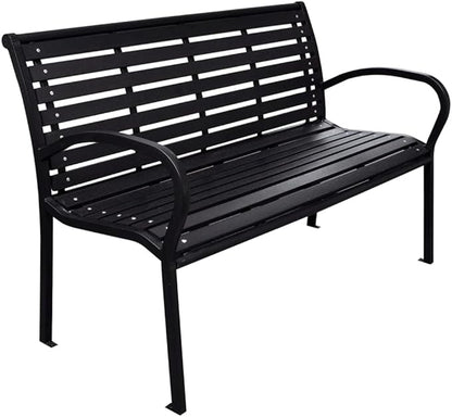 45.7 Inch Patio Bench Black Outdoor Garden Bench with WPC Slats and Steel Frame, Heavy Duty 242.5 lb Capacity, Weather Resistant for Backyard, Deck, Porch