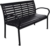 Black WPC Steel Garden Bench 116 cm Wide Outdoor Seating for Patio and Balcony Durable Comfortable Furniture with - Photo 1