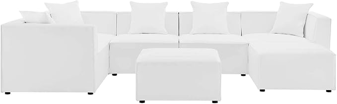 Modway EEI-4387-WHI Saybrook Patio Upholstered Sectional Sofa in White, 7-Piece Set - Photo 3