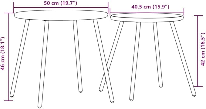Garden Coffee Table Set of 2 Black Powder-Coated Steel Small Patio Side Table Coffee Tables for Lawn Backyard - Photo 2