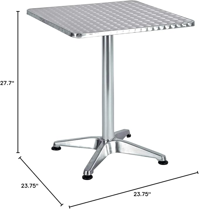 BTEXPERT Indoor Outdoor 23.75" Square Restaurant Table for Patio Stainless Steel Silver Aluminum Furniture with Base - Photo 3