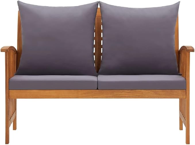 Patio Bench with Cushions 46.9 Inch Outdoor Wooden Garden Seating Solid Acacia Wood Furniture with Backrest and - Photo 3
