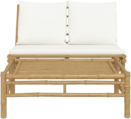 2-Piece Outdoor Lounge Set Cream White, Natural Bamboo Frame 21.7 x 39.4 x 12.99 in Weather-Resistant Cushions Compact Patio Couch for Balcony, Garden and Backyard