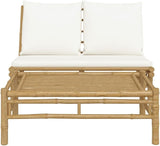2-Piece Garden Lounge Set with Cream White Cushions, Lightweight Bamboo Bench and Coffee Table for Outdoor Patio - Photo 3