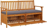 Storage Bench with Cushion Garden Bench Outdoor Bench for Outdoors Porch Entryway Furniture for Yard 58.3" Solid Wood - Photo 5