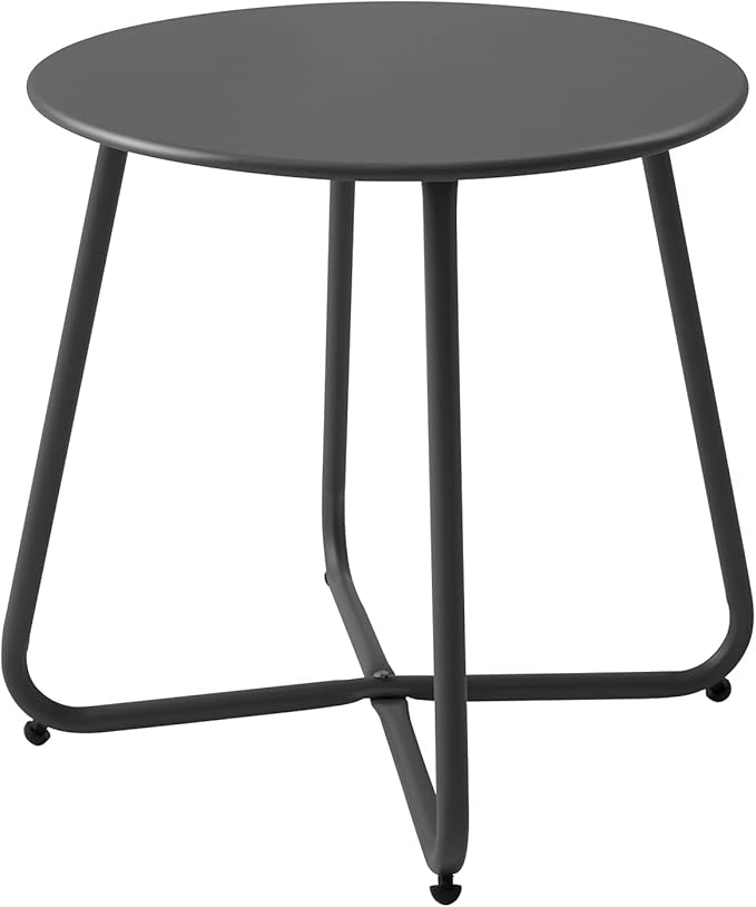 Patio Small Side Table Waterproof Round Metal Steel Weather Resistant Portable Outdoor and Indoor End Table for Garden - Photo 1