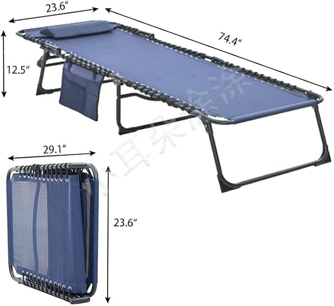 Folding Chaise Lounge Chair Set of 2, Patio Sun Tanning Chair with 4-Position Reclining Back, Breathable Mesh Outdoor Lounge Chair for Pool Beach, Adjustable Footrest, Portable, Dark Blue