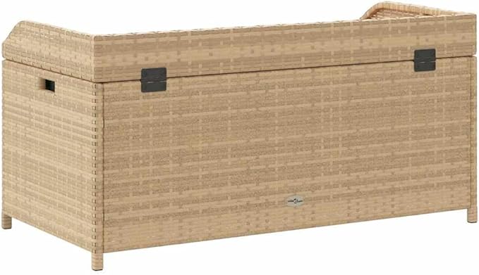 Outdoor Storage Bench with Waterproof Bag, Mix Beige and Brown, Solid Acacia Wood and Poly Rattan, 39.4 Inch Long, Seating for Two, Durable Garden Furniture, Modern Woven