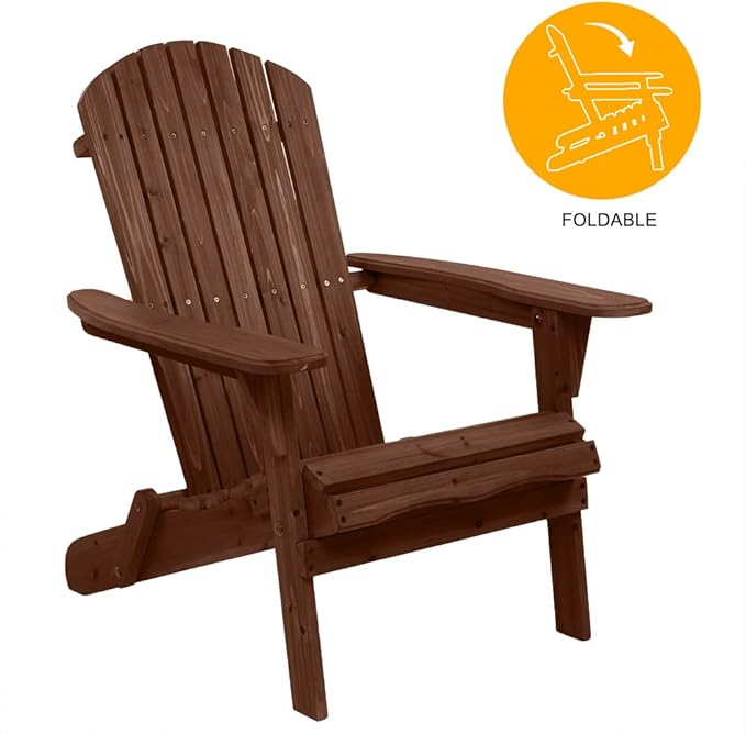 Outvita Wood Adirondack Chair, Folding Wooden Lounge Seating - Photo 6