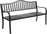 Metal Garden Bench with Pullout Middle Table Patio Seating Double Seat Steel Bench for Outdoor Patio Garden Backyard - Photo 3