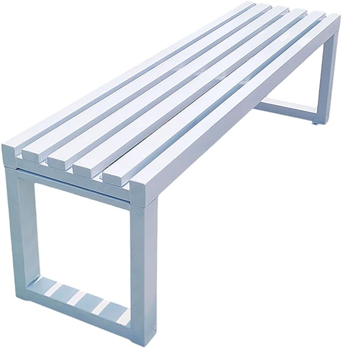 Outdoor Garden Bench,Metal Patio Bench,Weatherproof Backless Benches 2-Person Balcony Seat for Front Porch,Park,Backyard,Entryway 880 Lbs Weight(White,59 Inch)