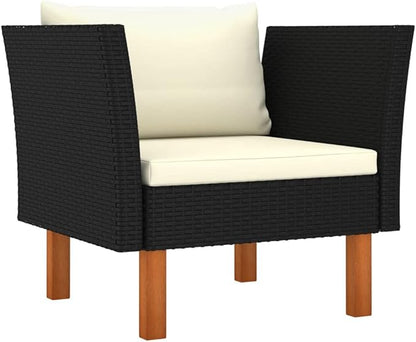 Outdoor Patio Sofa 25.4x28.5x26.4 in, Black PE Rattan, Removable Cushions, Steel Frame, Eucalyptus Legs, Garden Lounge Chair