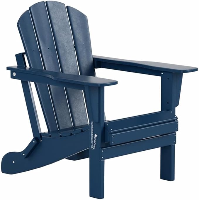 Costaelm Outdoor Folding Chair, Outdoor Seating Folding Firepit Chairs, All Weather Poly Adirondack Chair for Deck Backyard Garden Lawn Pool Patio, Navy Blue