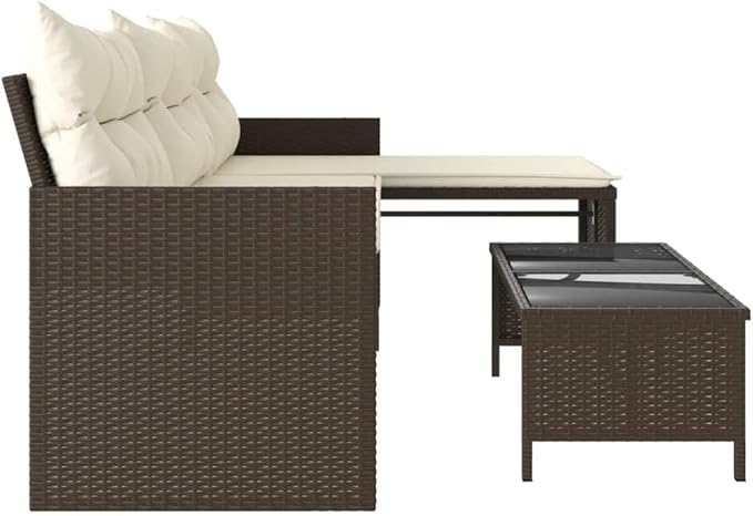 vidaXL L-Shaped Patio Sofa with Cushions and Coffee Table - Brown Poly Rattan Outdoor Lounge Set with Washable Covers for Garden, Terrace, Deck