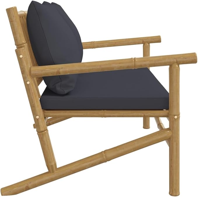 Outdoor Combination Sofa Terrace Furniture Set Garden Bench Natural Bamboo, Dark Grey Bamboo, Polyester 2 Seater - Photo 4