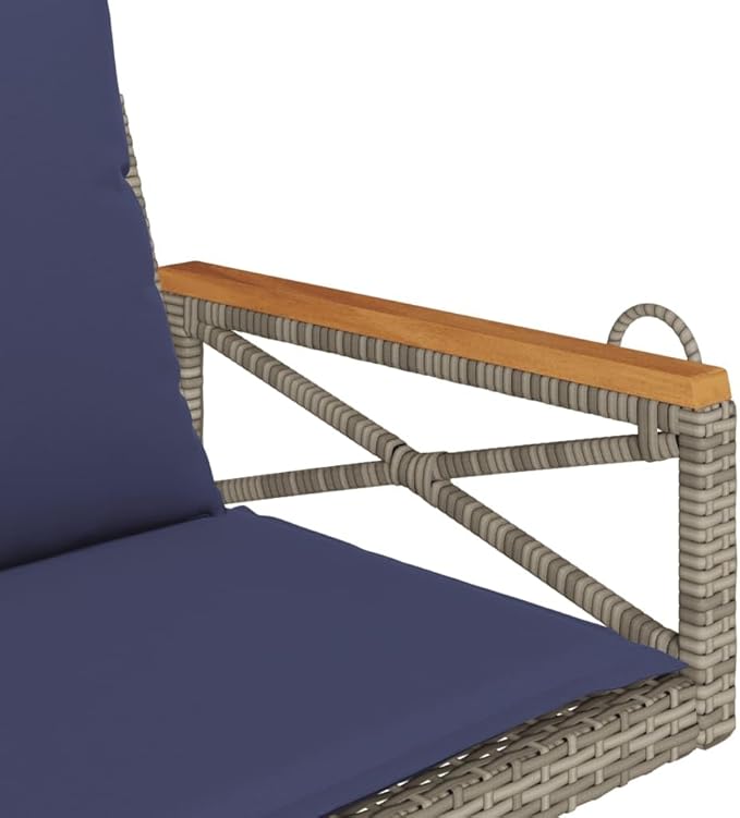Gray PE Rattan Single Detachable Patio Swing Bench with Navy Cushions for Outdoor Relaxation, Modern Design, Weather Resistant Materials, and Easy Maintenance