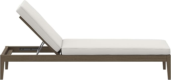 Modway Northlake Teak Outdoor Chaise Lounge Chair in Weathered Gray White – Adjustable Wood Poolside Recliner with All-Weather Cushion