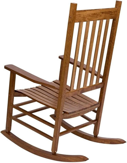 Pemberly Row Traditional Hardwood Indoor/Outdoor Rocking Chair, Brown Finish, 45.25" H x 27" W x 34" D, Comfortable High Back, Durable Kiln-Dried Wood, Porch Patio Deck Garden Accent Seating