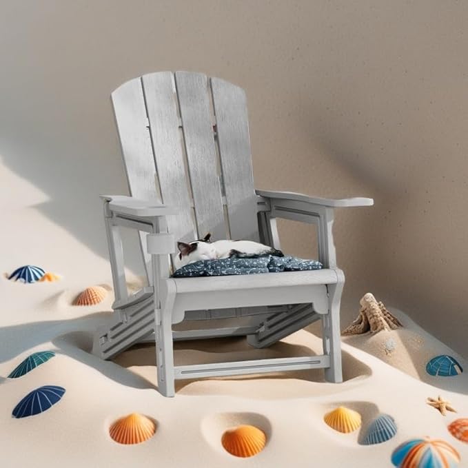 FONTOI Adirondack Chair, Plastic Adirondack Chair with Cup Holder, Outdoor Weather Resistant Lawn Furniture, 400 LBS Capacity Recliner, Garden Backyard Patio Without Screws Install, Grey