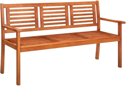 Natural Brown Solid Eucalyptus Wood Large Durable Garden Bench for Outdoor Patio Terrace Seating with Spacious Ergonomic Design