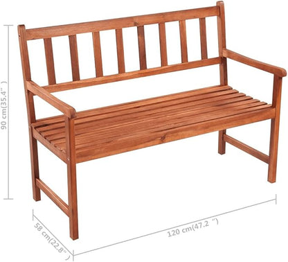 47.2'' Acacia Wood Patio Bench with Cushion Rustic Outdoor Furniture for Garden Porch Deck Backyard Wine Red Weather-Resistant Seating