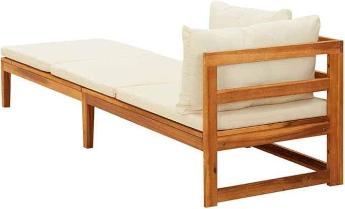 Sun Lounger with 1 Armrest Cream White,Lounge Chair Wooden,Sun Chair,Long Chairs for Outside,Pool Chaise Lounge Chair,Modern Patio Furniture,for Patio,Porch,Deck,Solid Acacia Wood
