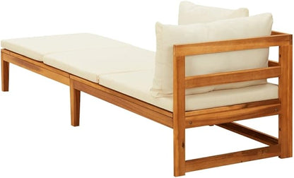 Sun Lounger with 1 Armrest Cream White,Lounge Chair Wooden,Sun Chair,Long Chairs for Outside,Pool Chaise Lounge Chair,Modern Patio Furniture,for Patio,Porch,Deck,Solid Acacia Wood
