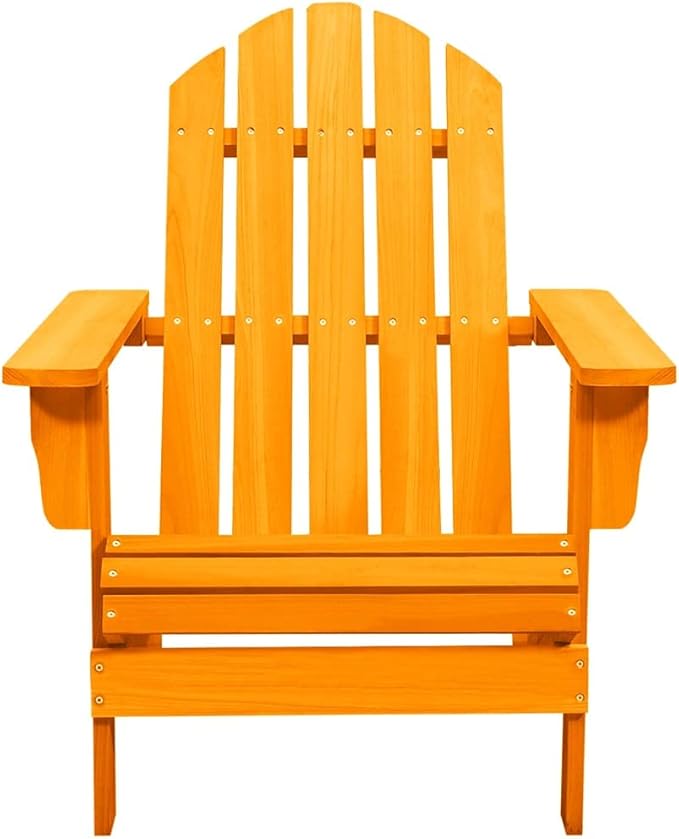 Orange Solid Fir Wood Adirondack Chair Ergonomic Outdoor Lounge Chair for Patio Garden Terrace Relaxation