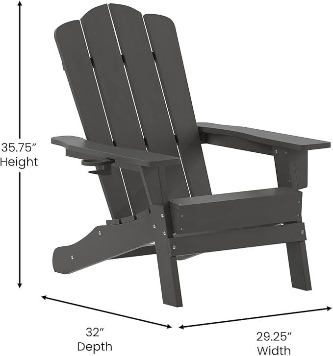 Flash Furniture Newport Adirondack Chairs with Cup Holders, Weather Resistant Poly Resin Adirondack Chairs, Set of 2 - Photo 3