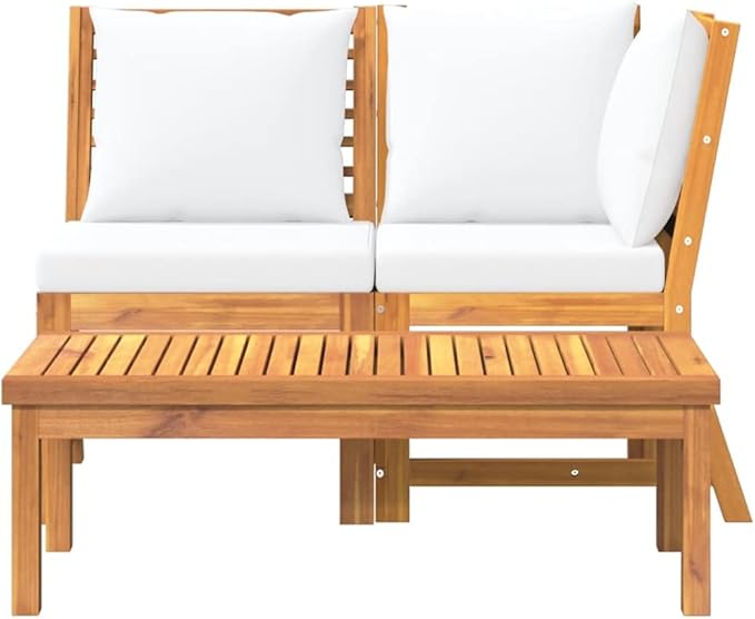 Cream Acacia Wood 3-Piece Outdoor Sectional Garden Lounge Set for Patio Balcony and Terrace Relaxation