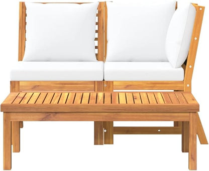 Cream Acacia Wood 3-Piece Outdoor Sectional Garden Lounge Set for Patio Balcony and Terrace Relaxation