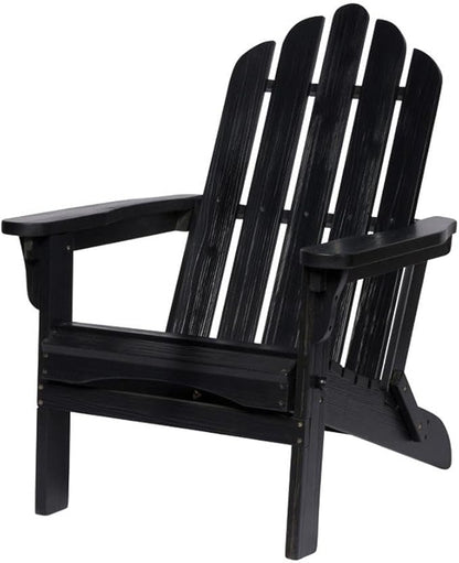 Pemberly Row Traditional Cedar Wood Folding Adirondack Chair, Black Finish, 37" H x 28" W x 29.5" D, Ergonomic Design, Weather-Resistant Outdoor Seating for Patio, Porch, Backyard or Living Room