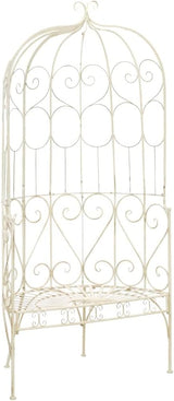 vidaXL Garden Bench Antique White Wrought Iron Medium Decorative Inlays - Photo 1