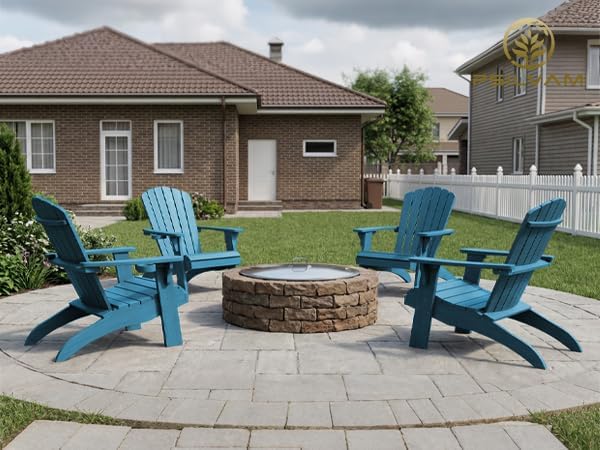 Psilvam Adirondack Chair, Oversized Poly Lumber Fire Pit Chair with Cup Holder, 350Lbs Support Patio Chairs for Garden, Weather Resistant Outdoors Seating, Relaxing Gift for Father & Mother (1,Blue)
