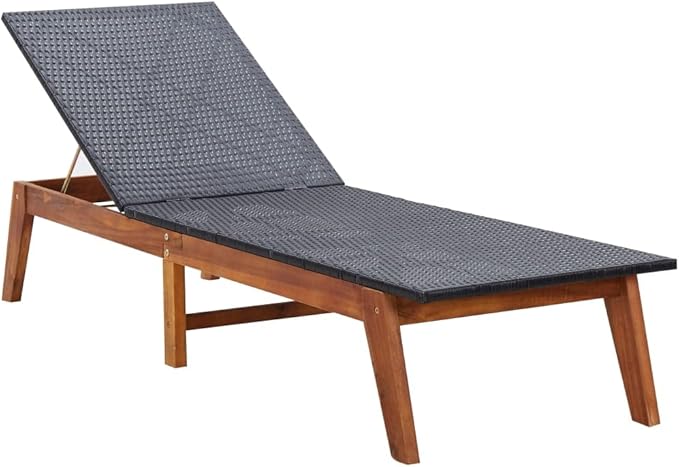 Cushioned Chaise Lounge Set, Adjustable Lounge Chairs for Outdoor Patio, Pool, Garden, Sun Lounger with Cushion, Poly Rattan and Solid Acacia Wood