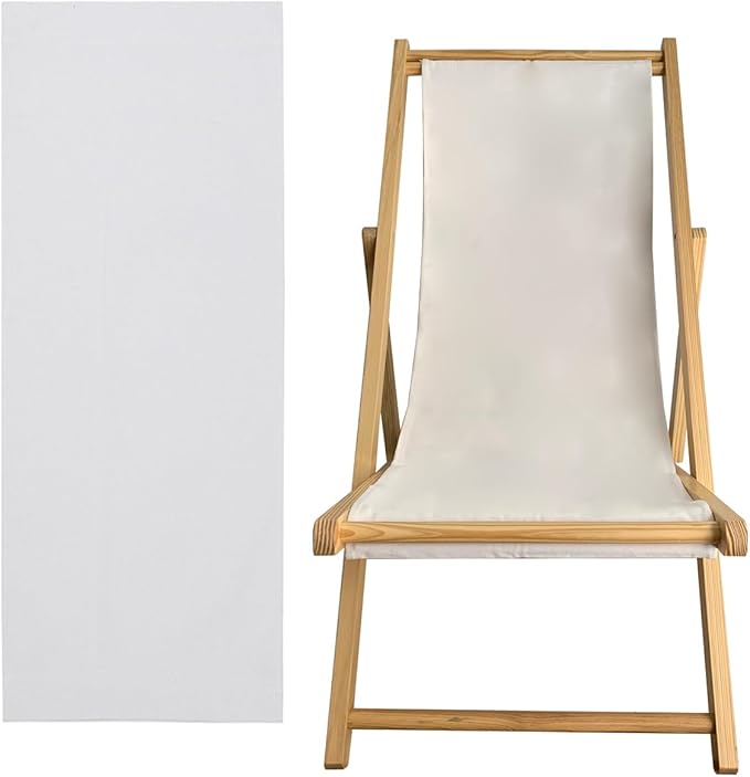 TBACW Patio Lounge Chair Replacement Canvas 47" L x 17" W - Beach Sling Chair Fabric, Indoor Outdoor Use - No Wooden Frame (White)