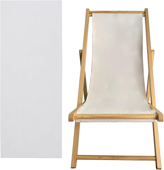 TBACW Patio Lounge Chair Replacement Canvas 47" L x 17" W - Beach Sling Chair Fabric, Indoor Outdoor Use - No Wooden Frame (White)