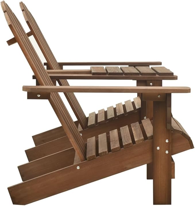 Brown Solid Fir Wood Standard Ergonomic Adirondack Chair with Matching Tea Table for Outdoor Relaxation in Garden Patio - Photo 4