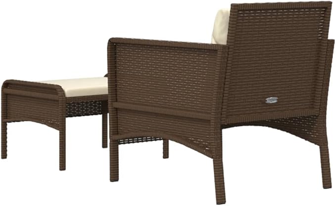 2-Piece Patio Lounge Set with Cushions Brown Poly Rattan Outdoor Furniture Set for Garden Balcony Porch - Photo 6