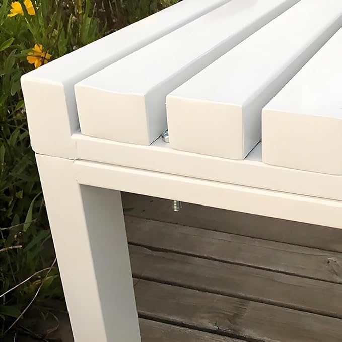 Garden Bench for Outdoor, Metal Patio Seat Backless Park Bench 2-Person Slatted Seat Weatherproof Chair for Porch Backyard Entryway 3.3ft 3.9ft 4.9ft 5.9ft(White,5.9ft)