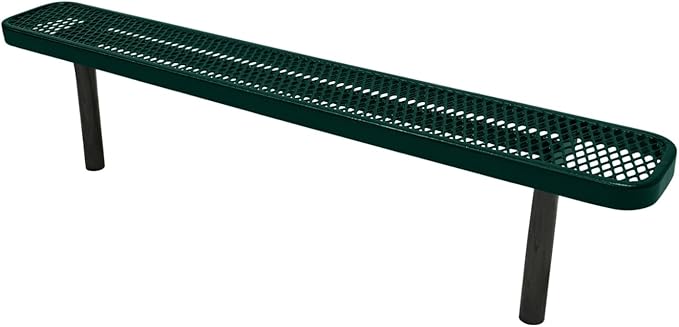 COATEDOUTDOORFURNITURE Coated Outdoor Furniture Heavy-Duty Outdoor Bench Thermoplastic Coated, Expanded Metal, Commercial-Grade Seating, Made in America (Inground Without Back, 6 Ft, Dark Green)