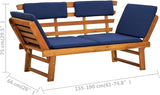 Patio Bench with Cushions 2-in-1 75" Solid Acacia Wood，Garden Benches, Park Benches, Outdoor Benches - Photo 2